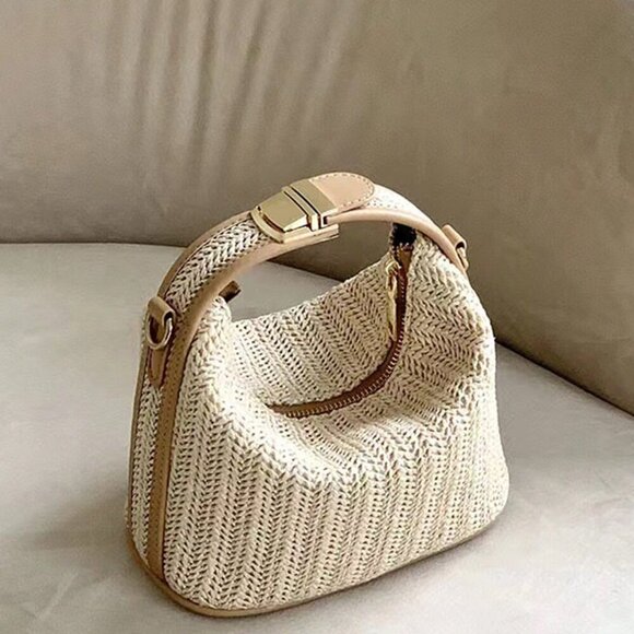 White Glamorous Women's Mini Handbag With Lock Button - Picture 6 of 10